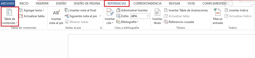 cómo insertar índice en word