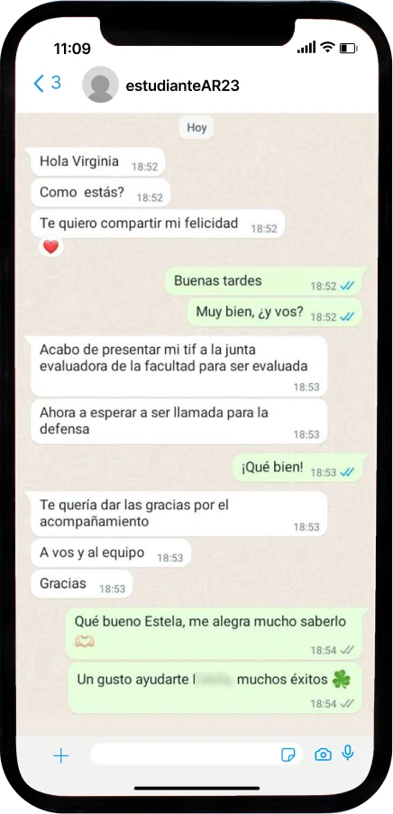 Mensaje de agradecimiento de un estudiante