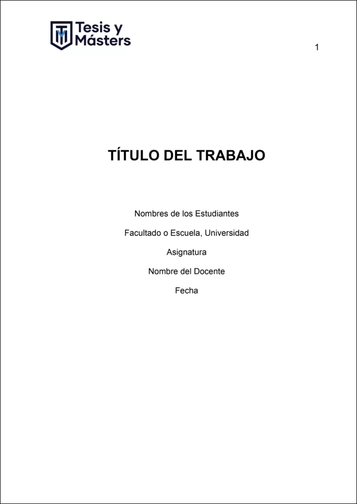  Plantilla de portada con número de página, título centrado en negrita, nombres de estudiantes, afiliación institucional, asignatura, docente y fecha según APA 7